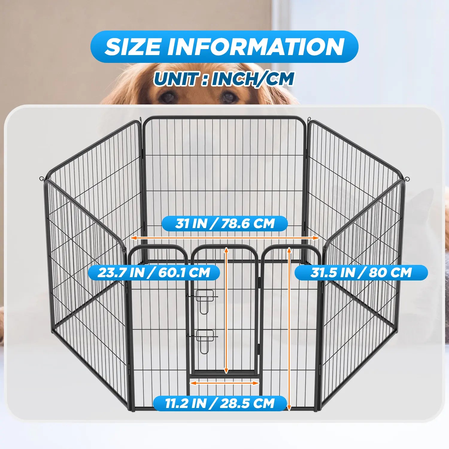 Dog Fence, 4/6/8/12/16 Panels 24"\32"\40"H Foldable Dog Playpen, Exercise Heavy Duty Metal Dog Cage for Yard, Lockable Double Door Pet Fence Indoor Outdoor Dog Pen for Large Medium Small Animals Pet