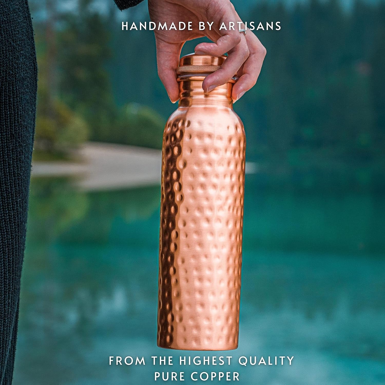 Kosdeg Copper Water Bottle - 34 Oz and Cup 12 Oz - a Hammered Ayurvedic Pure Copper Vessels for Drinking - Drink More Water, Lower Your Sugar Intake and Enjoy the Health Benefits Immediately