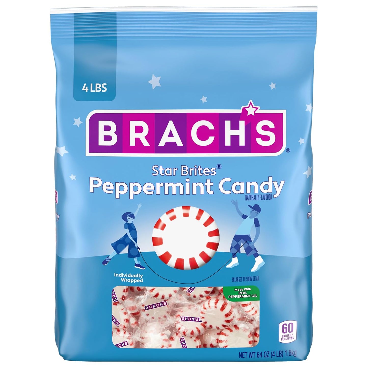 Brach'S Star Brites, Peppermint, Individually Wrapped, Made with Real Peppermint Oil, 64Oz, 360Ct