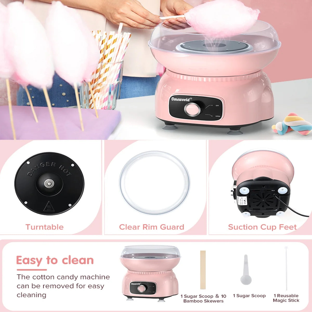 Cotton Candy Machine,Pink Cotton Candy Maker 500W Candy Floss Sugar Maker Machine Birthday Party Gift