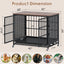 Winkalon 42 Inch Large Dog Crate Rustic Style Furniture Dog Cage Crate with 3 Doors and 4 Wheels Heavy-Duty Kennel,Brown