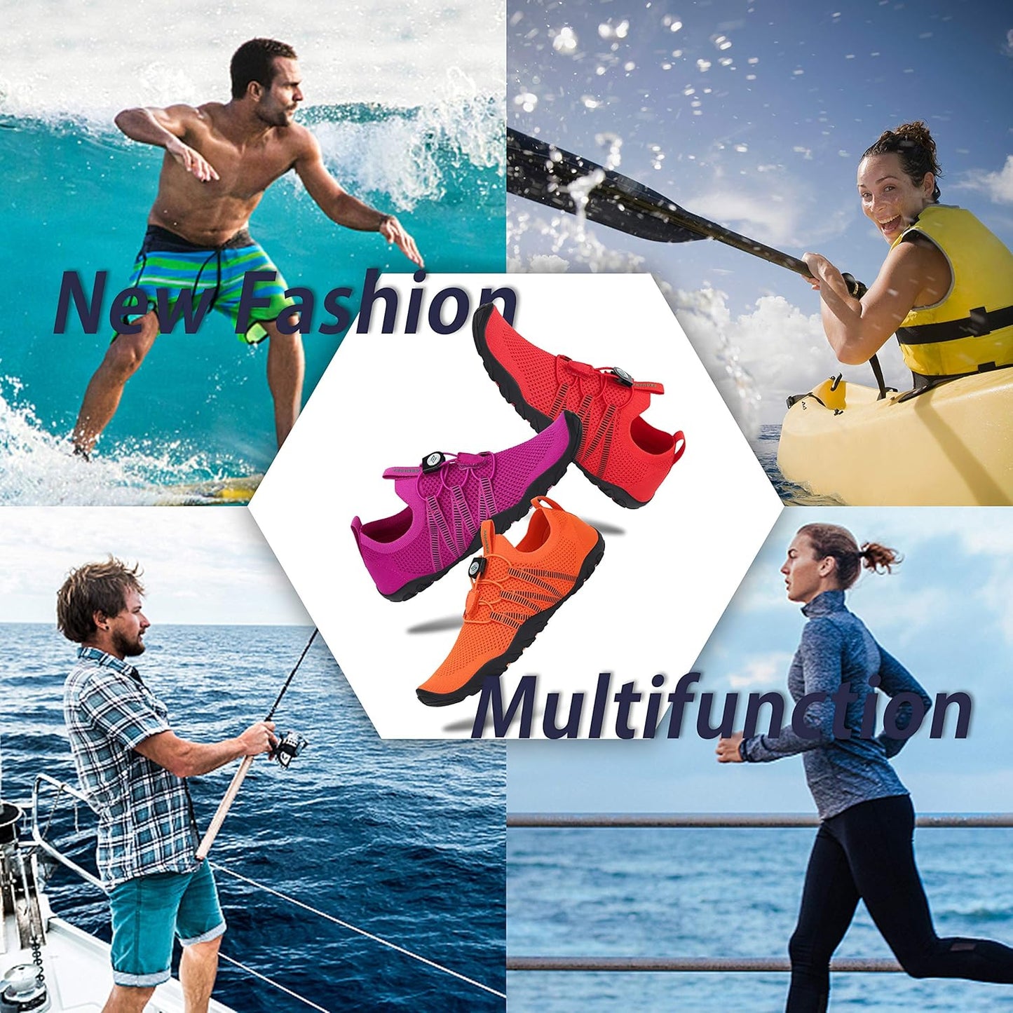 Mishansha Water Shoes for Women Men, Quick-Dry Barefoot Swim Shoes with Drainage Holes, Lightweight Aqua Shoe for Beach Pool River Boating Yoga Walking