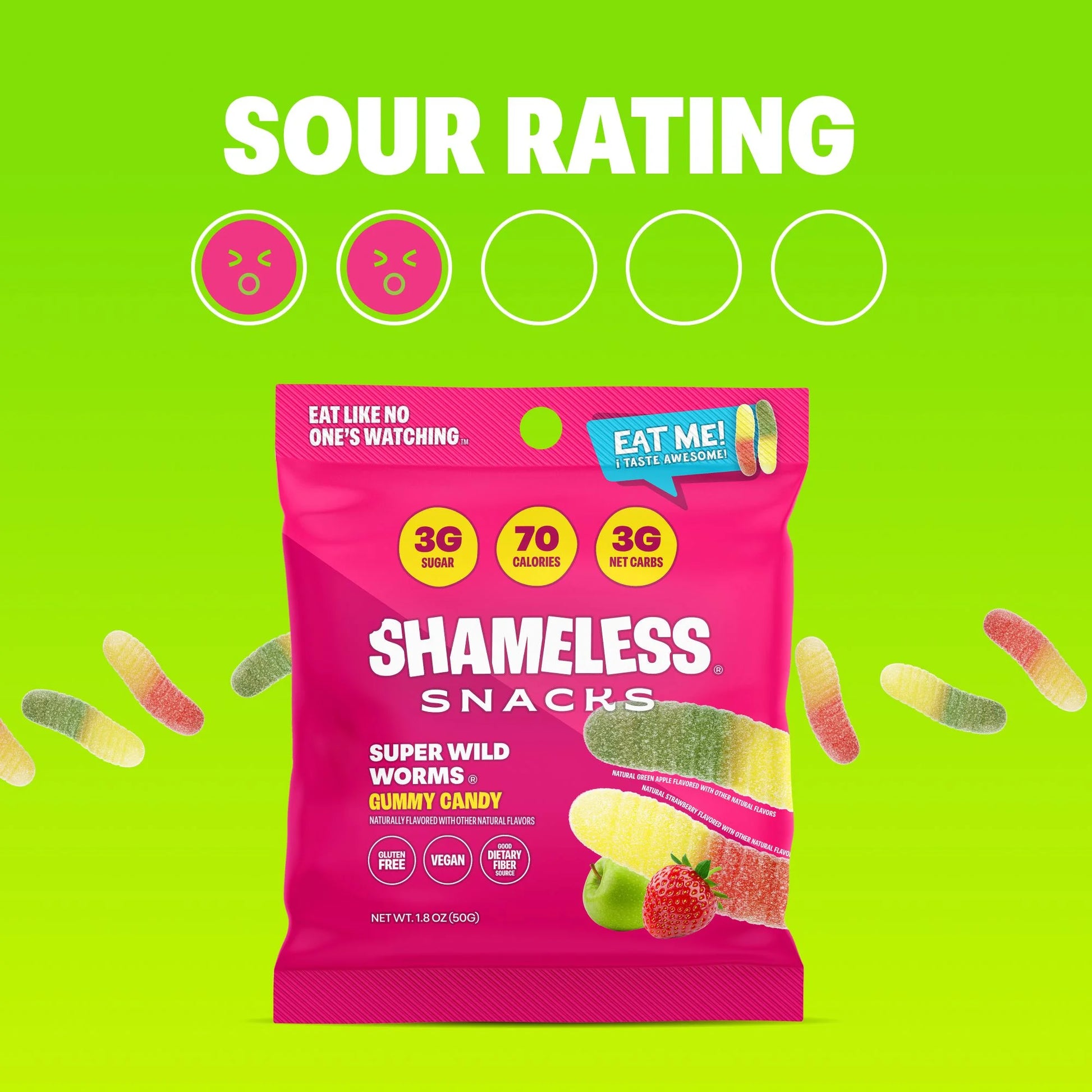 Shameless Snacks - Healthy Low Calorie Snacks, Low Carb Keto Gummies (Gluten Free & Non GMO Candy) - 6 Pack Wild Worms