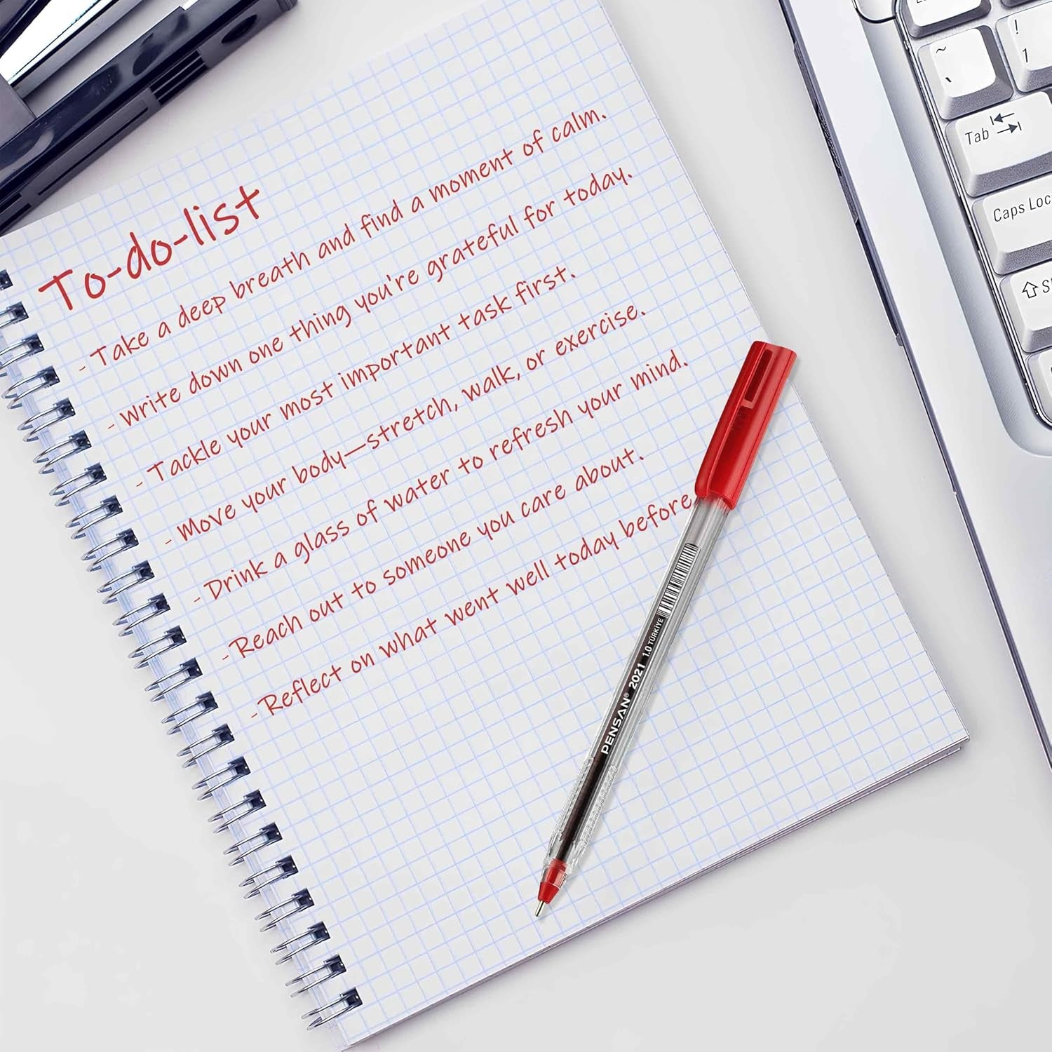 PENSAN Red Ballpoint Pens,1.0 Mm Medium Point, Red Pens, Ergonomic Triangle Grip, 50-Count Pack of Bulk Pens