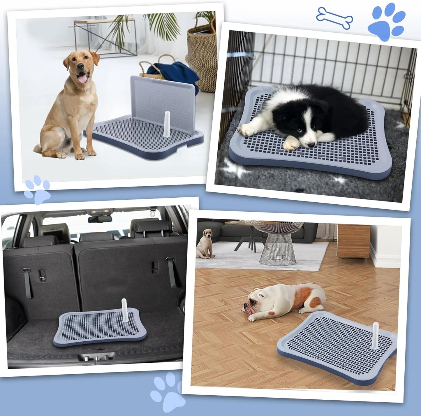 Hallostark Pee Pad Holder, Indoor Dog Potty for Dogs, Dog Pad Holder, Puppy Potty Training Tray with Splash Wall & Center Post, 20.1"×15.4", Black