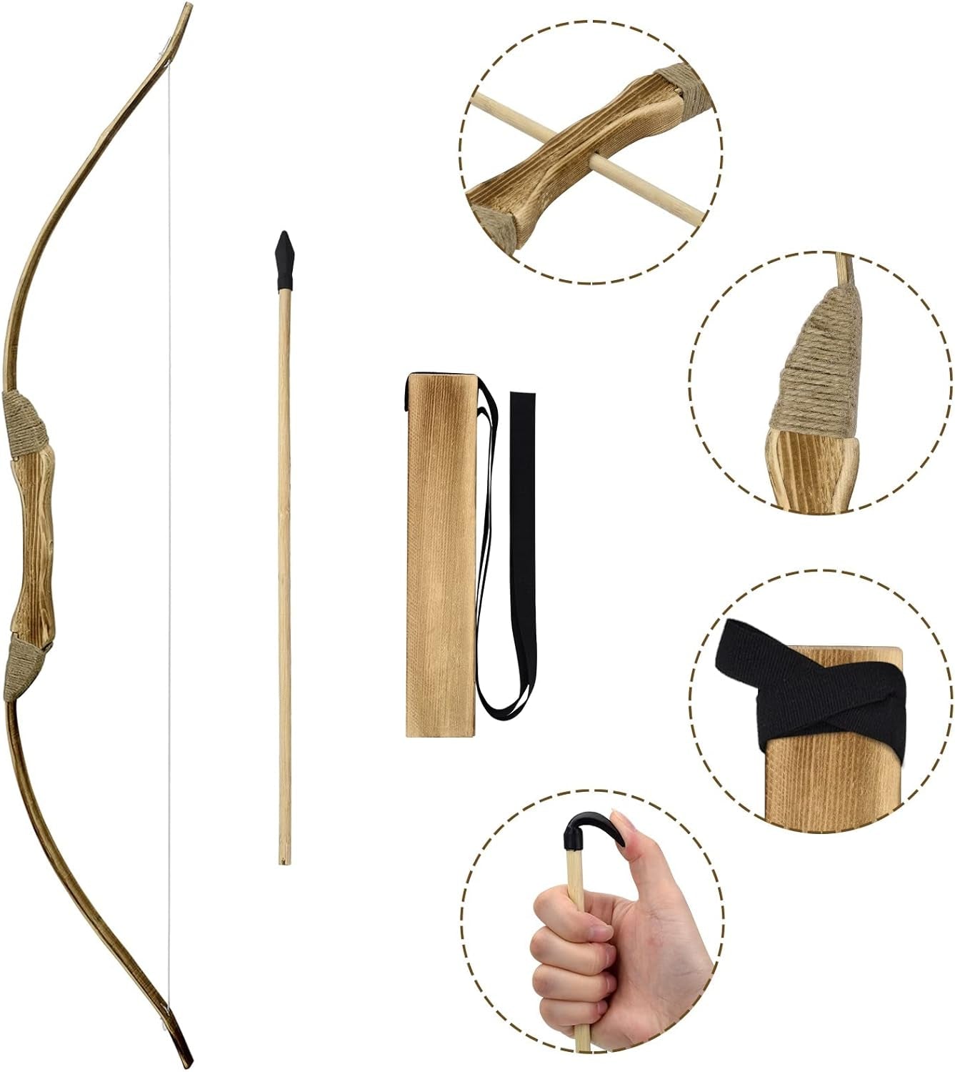 Kids Bow and Arrow Set, 32 Inch Archery Set Handmade Wooden Toy Bow and Arrow Fo