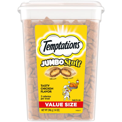 Temptations Jumbo Stuff Tasty Chicken Flavor Crunchy and Soft Cat Treats, 14 Oz Tub