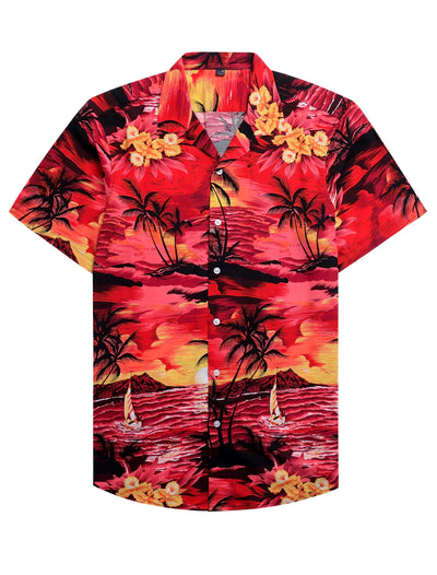 Alimens & Gentle 100% Cotton Short Sleeve Hawaiian Shirts for Men Casual Button down Shirt