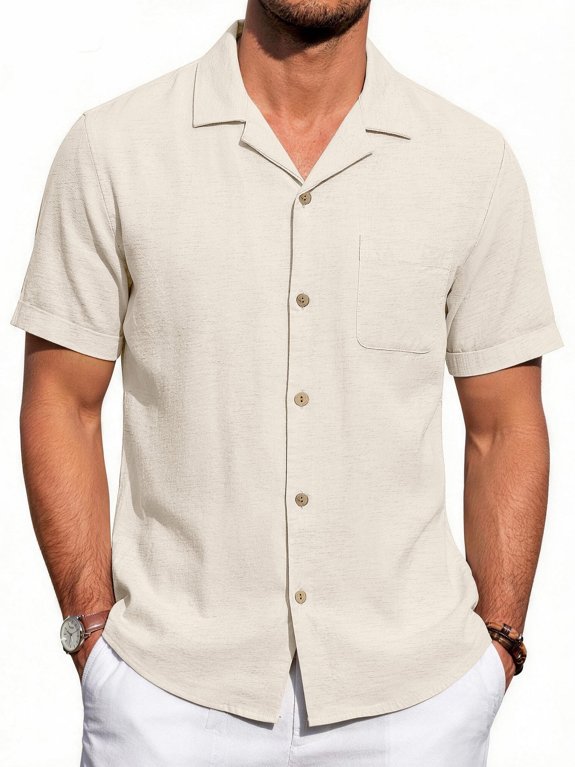 GENTS BLISS Men Linen Shirts Casual Short Sleeve Button down Shirts for Men Beach Tops with Pocket