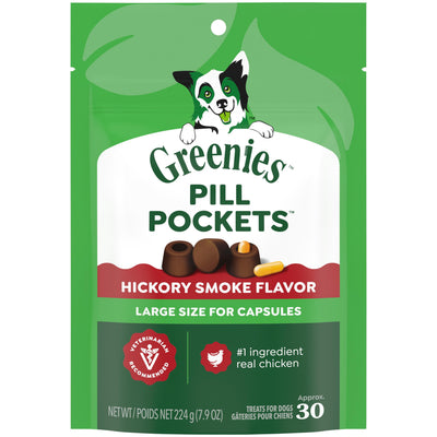 Greenies Pill Pockets for Dogs Hickory Smoke Large, Capsule Size Soft Dog Treats, 7.9 Oz (30 Pk)