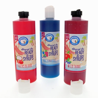 Hypothermias Handcrafted Shaved Ice & Snow Cone Syrup Variety Pack TIGERS BLOOD, ROCK and ROLL, WILD THING (3 Pints - 16 Fl. Oz Each)