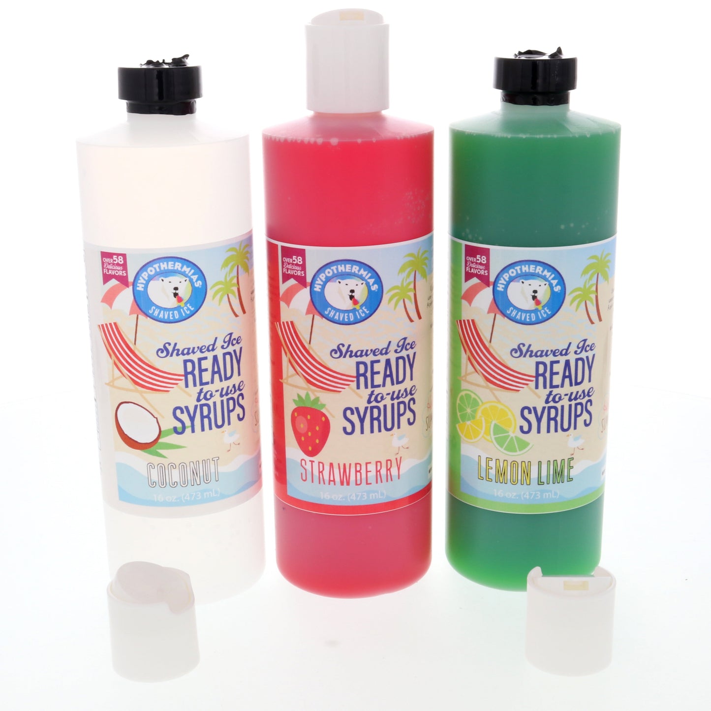 Hypothermias Shaved Ice and Snow Cone Syrup in Gift Box - Variety 3 Pack (16 Fl Oz Each) - Coconut, Strawberry, Lemon Lime - Non-Gmo 100% Pure Cane Sugar