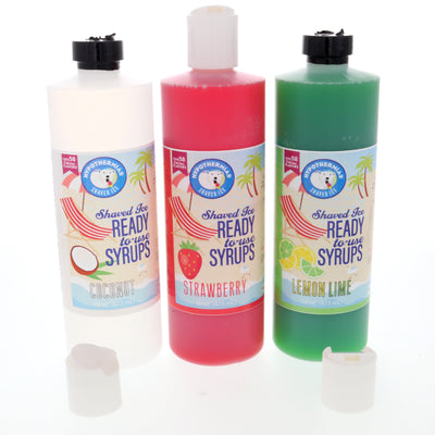 Hypothermias Shaved Ice and Snow Cone Syrup in Gift Box - Variety 3 Pack (16 Fl Oz Each) - Coconut, Strawberry, Lemon Lime - Non-Gmo 100% Pure Cane Sugar