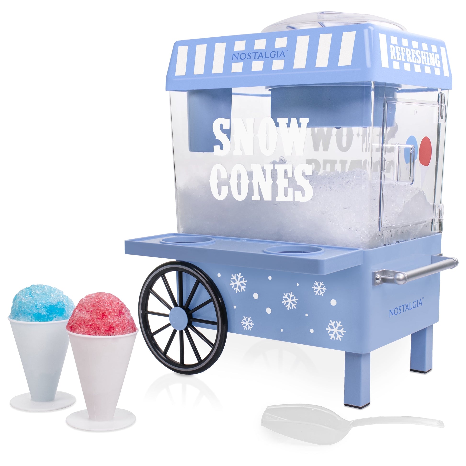 Nostalgia Tabletop Snow Cone Maker, Shaved Ice Machine and Snow Cone Maker with 2 Ice Molds, Red