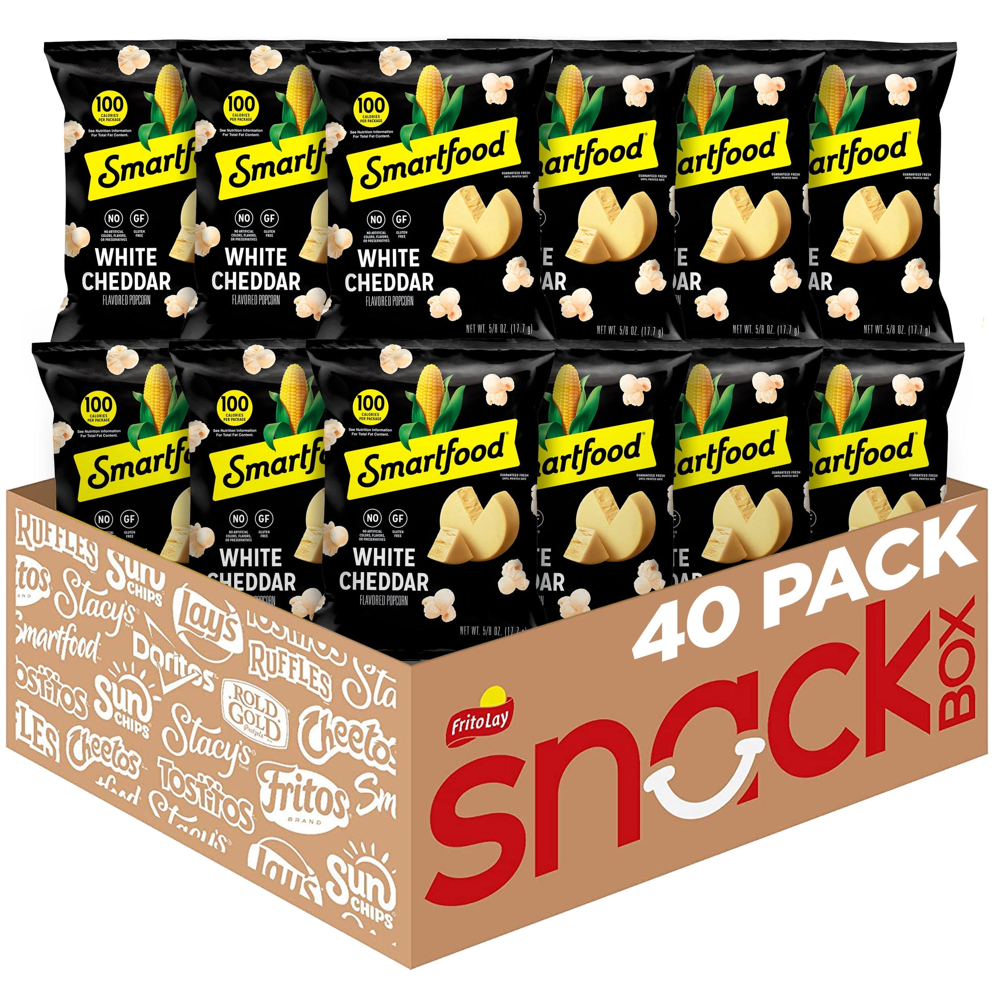 Smartfood Gluten Free, No Artificial Colors White Cheddar Popcorn Bag, 0.625 Oz (40 Pack)​