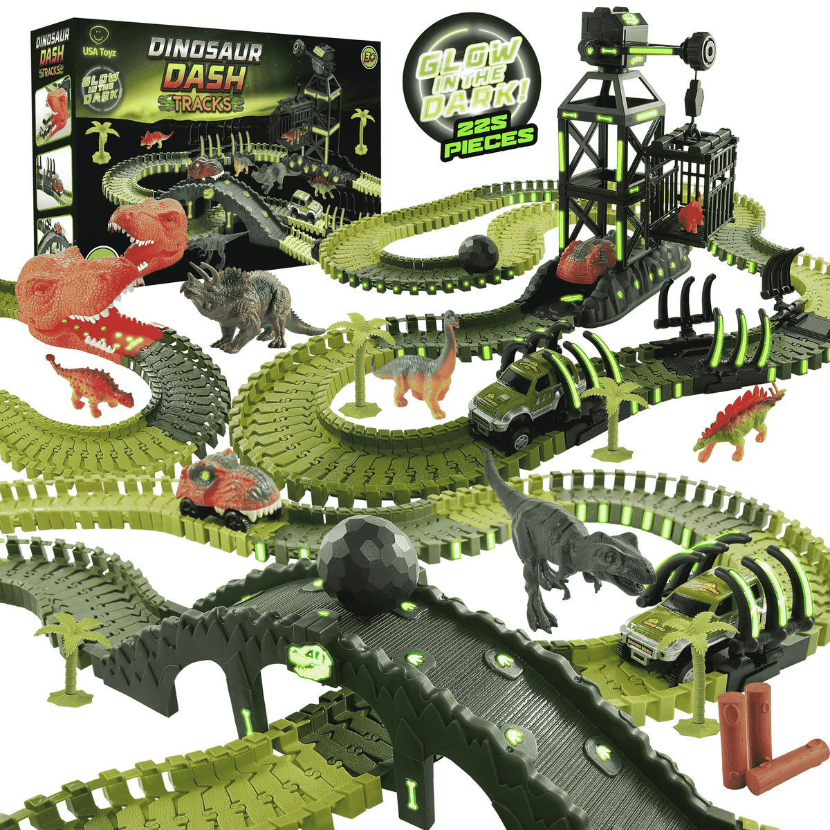 USA Toyz Dinosaur Race Track STEM Playset 225 Pieces Summer Toy for Kids Ages 3+