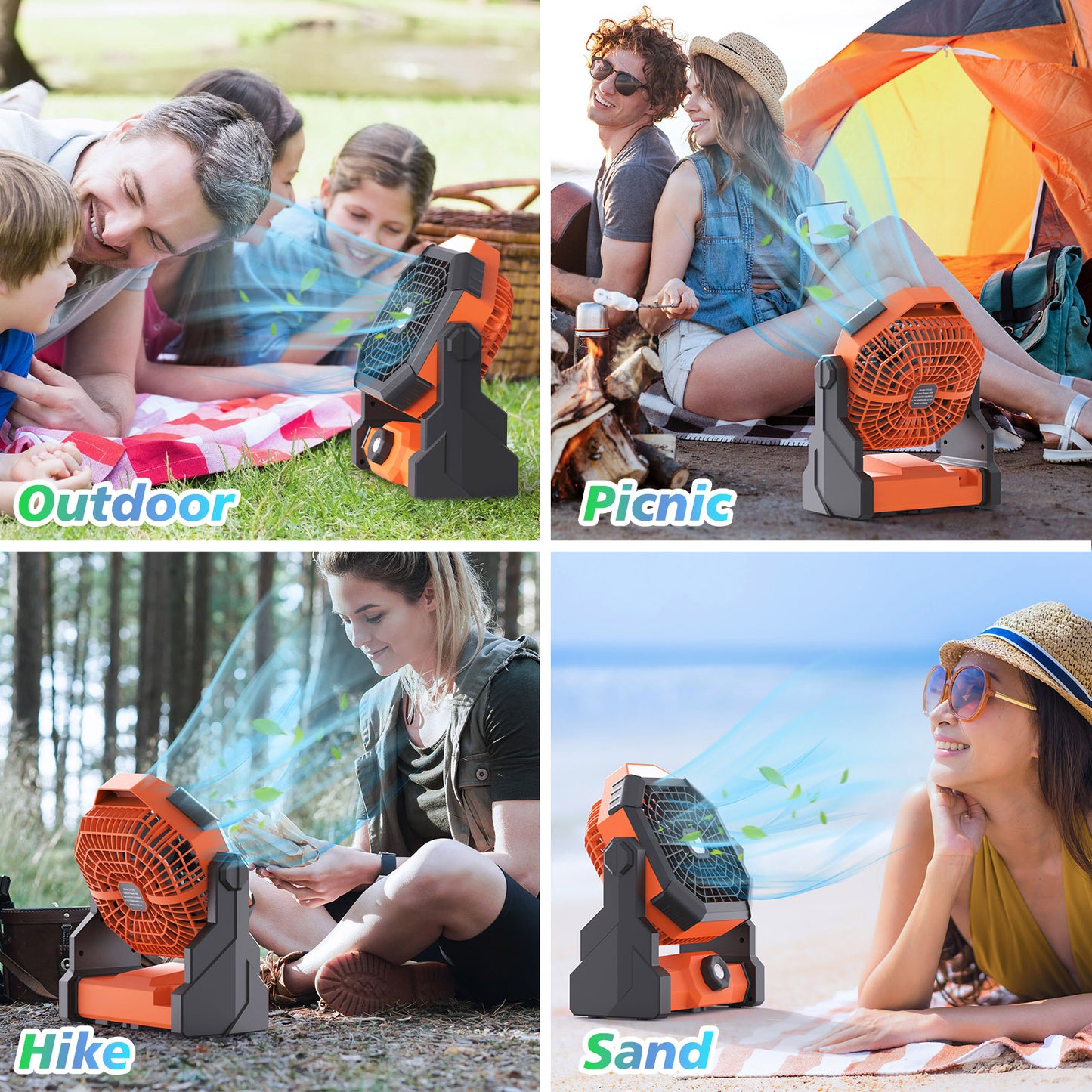 Rechargeable, Portable Fan With LED , USB Battery Powered Tent Fan For Camping With Hook