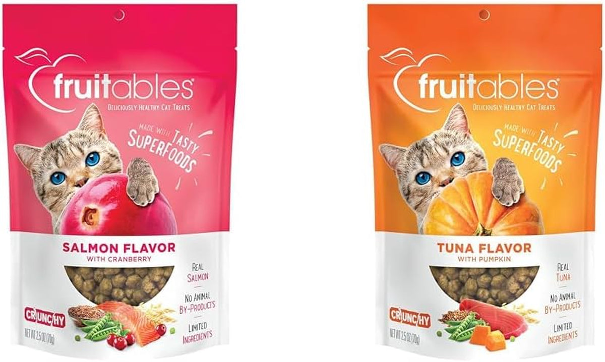 Fruitables Cat Bundle: Salmon & Cranberry + Tuna & Pumpkin - 2.5 Oz Each, Low Calorie, Real Ingredients, Superfoods