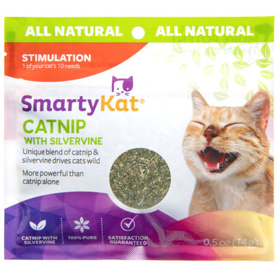 Smartykat Catnip with Silvervine, Pure & Potent Blend for Cats, Resealable Pouch, 0.5 Oz