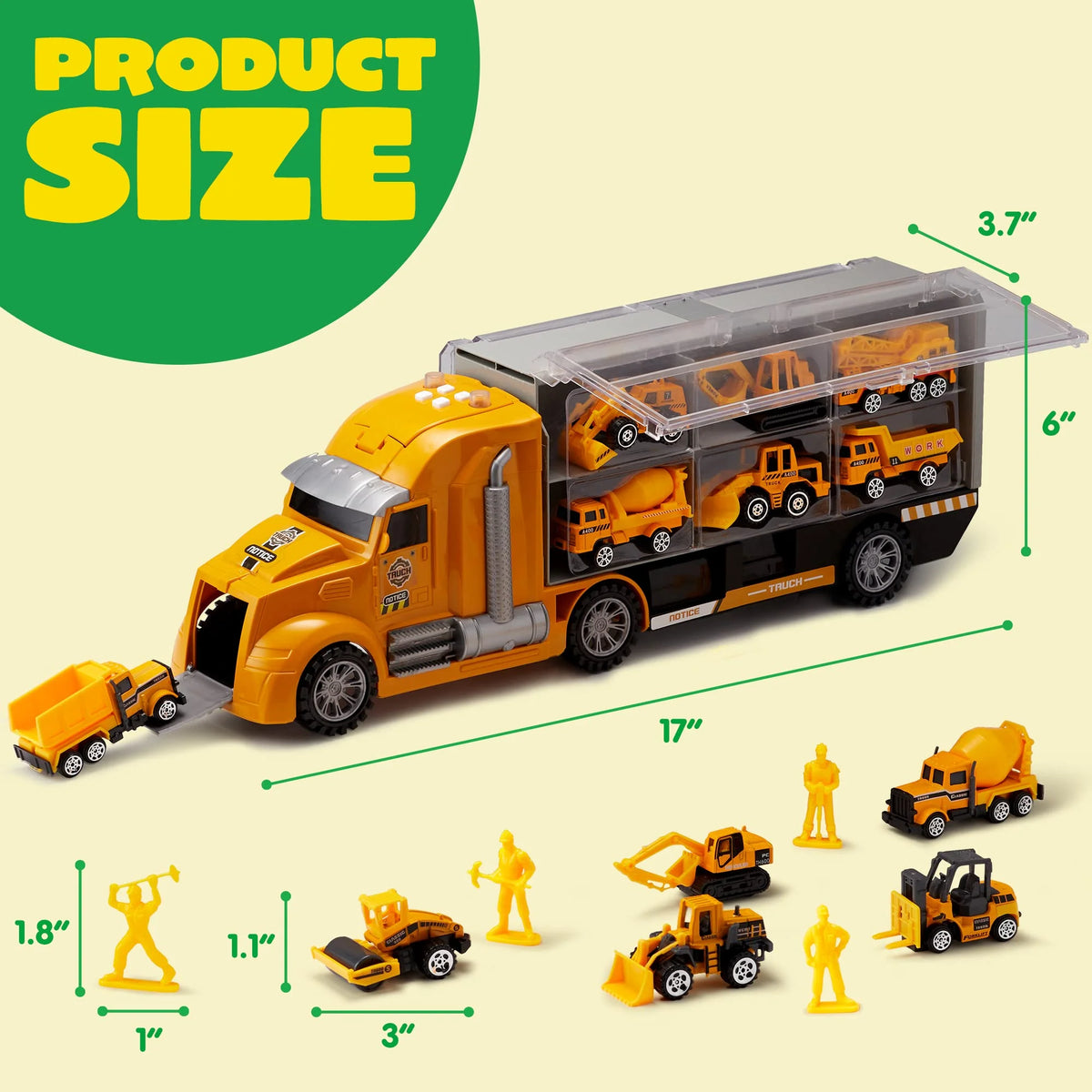 Joyfy 25 in 1 Die-Cast Construction Big Truck Toys,Car Transporter Storage Truck with Sounds and Lights, Great Christmas Birthday Gifts for Toddlers Kids Boys & Girls