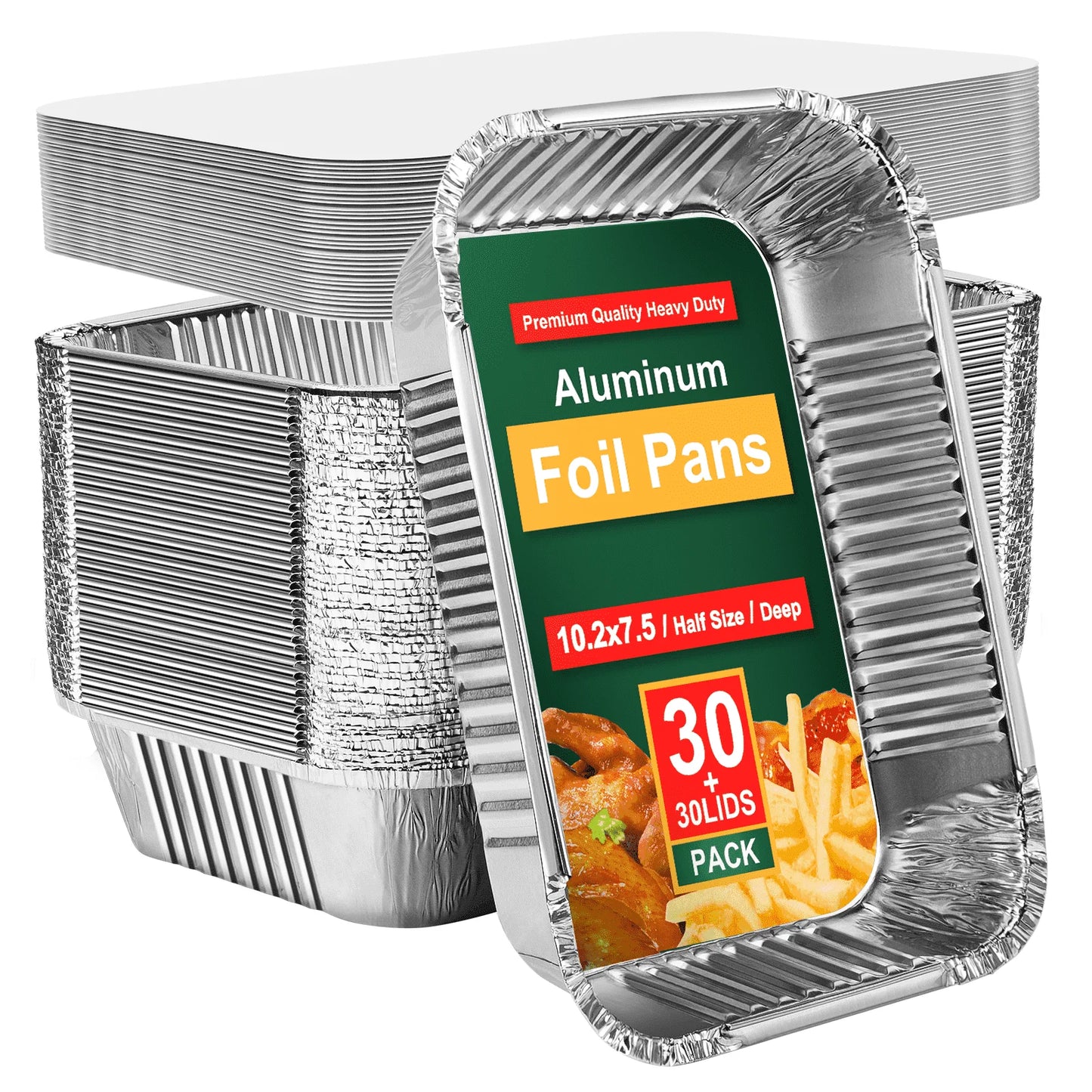 GPED Aluminum Pans Disposable Foil (30 Pack) - Foil Pans with Lids 10.2*7.5In - Disposable Food Containers Great for Baking Cake, Cooking, Heating, Storing, Prepping Food