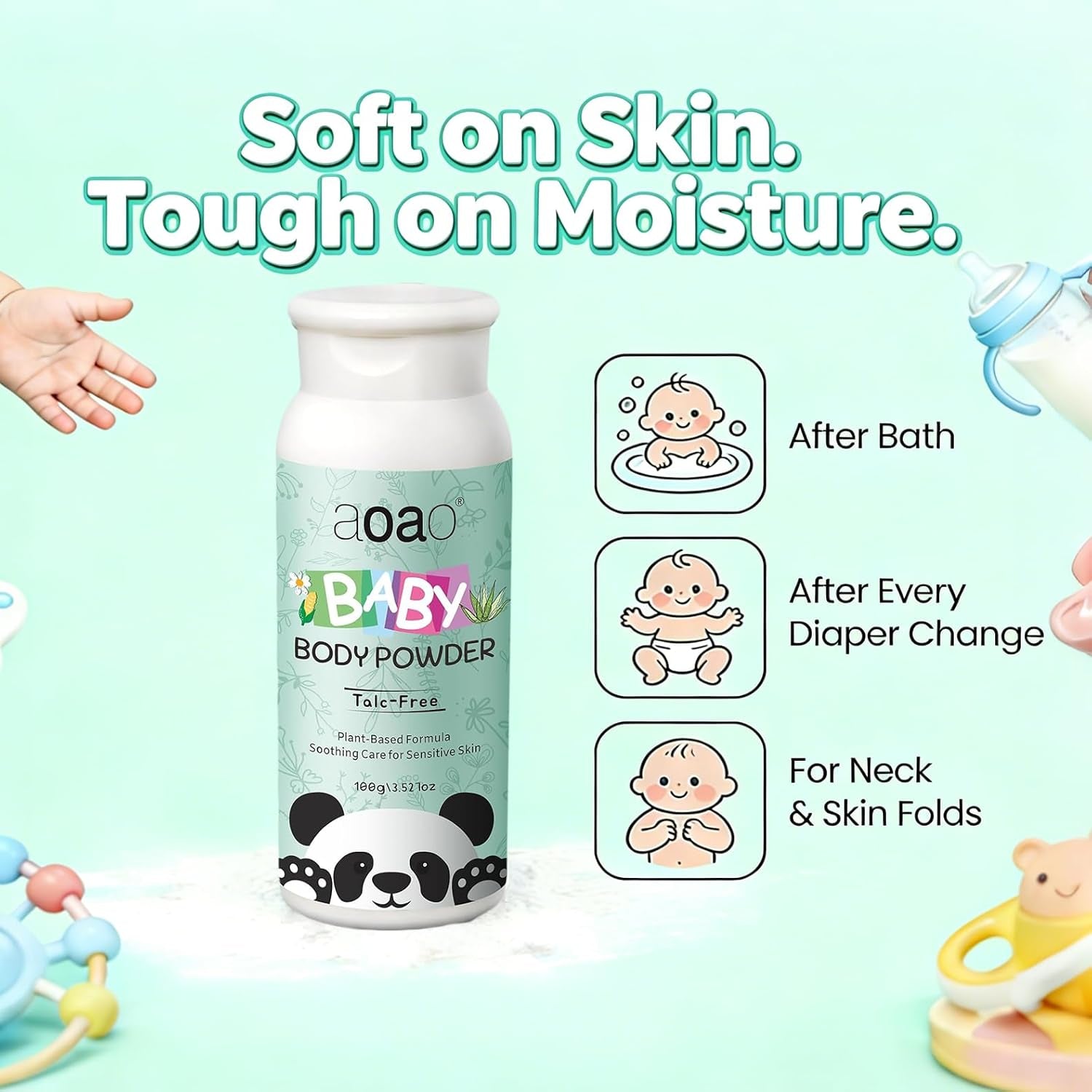 Cornstarch Baby Powder, Soothe & Protect Diaper Area, No Talc Hypoallergenic Dusting Powder, Help Prevent Diaper Rash with Zinc Oxide & Aloe, Gentle Absorb Sweat & Anti-Chafe for Sensitive Skin, 2Pack
