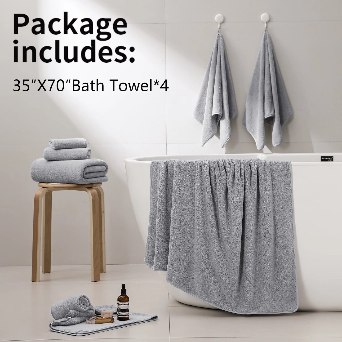 Jessy Home 4 Pack Oversized Bath Sheet Towels 700 GSM Ultra Soft Light Gray Bath Towel Set