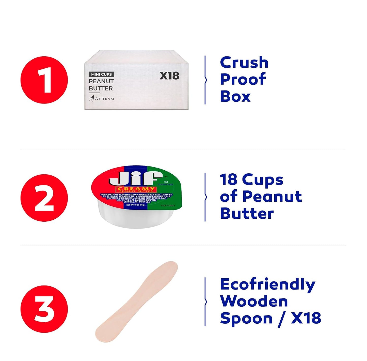 Peanut Butter To-Go Cups, Natural & Creamy 0.75 Oz Single-Serve, Pack of 18 with Wooden Spoons - Office Holiday Snacks, Coworker Gift Ideas, Secret Santa Gift, Holiday Treats