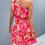 Womens Summer One Shoulder Flowy Short Dresses