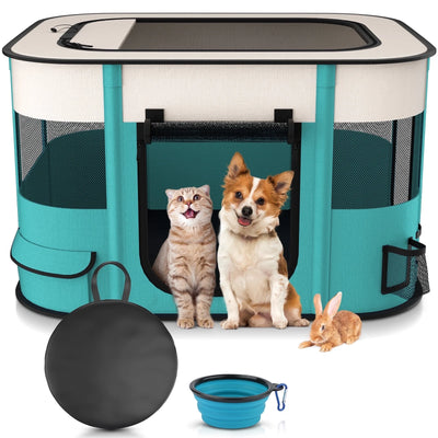 BEBANG Pet Playpen, Foldable Portable Dog Cat Playpens Exercise Kennel Tent, Removable Shade Cover, Indoor Outdoor Travel Camping Use(M)