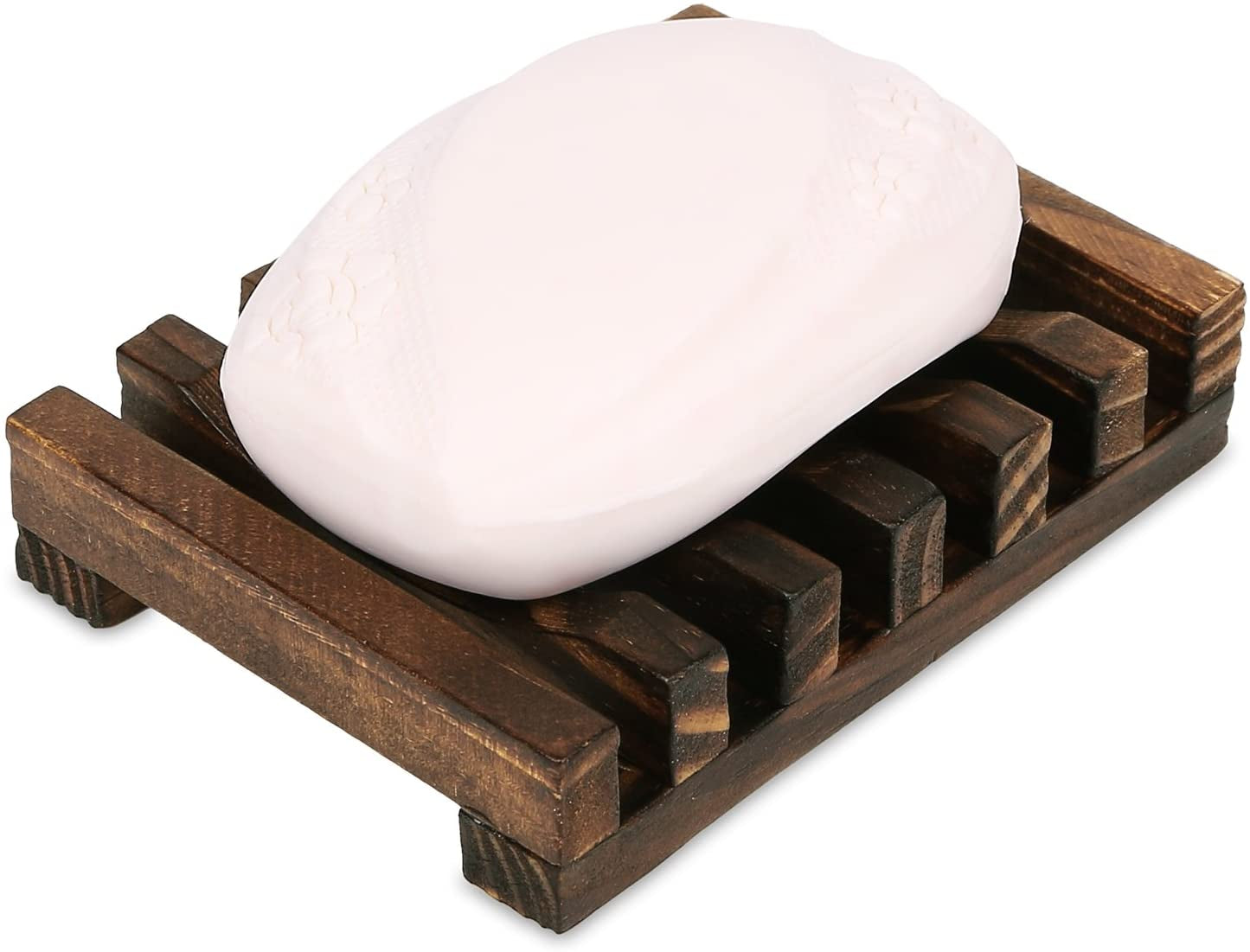 Anwenk Wooden Soap Dish Soap Saver Holder Tray for Bathroom Shower Rectangular Kitchen Drainer Hand Craft for Soap,Sponges and More (1Pack)