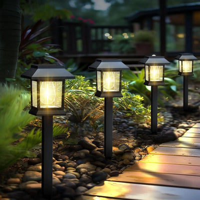 12PCS Solar Lamp Post, Outdoor Lights Waterproof, Christmas Decorations, Patio Pole Light, Floor Lamp for Deck Pathway Backyard Garden Front Porch Decor, Warm White, Replaceable Bulb, Landscape Lighting