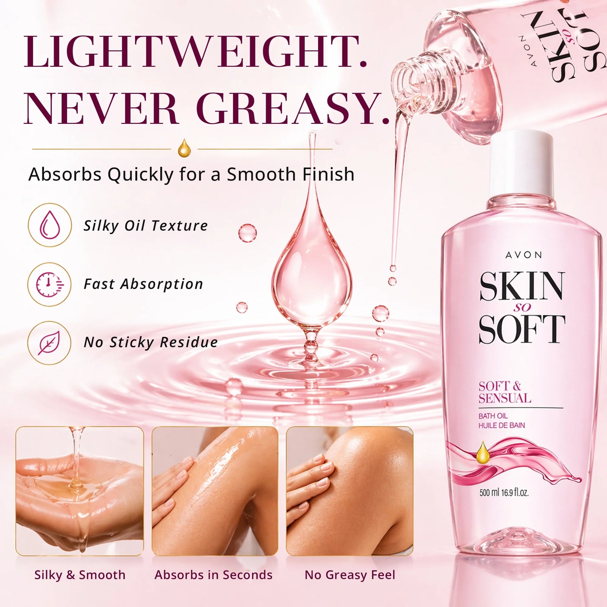 Avon Skin so Soft Soft and Sensual Moisturizing Bath Oil for Women with Argan Oil, 16.9 Fl Oz