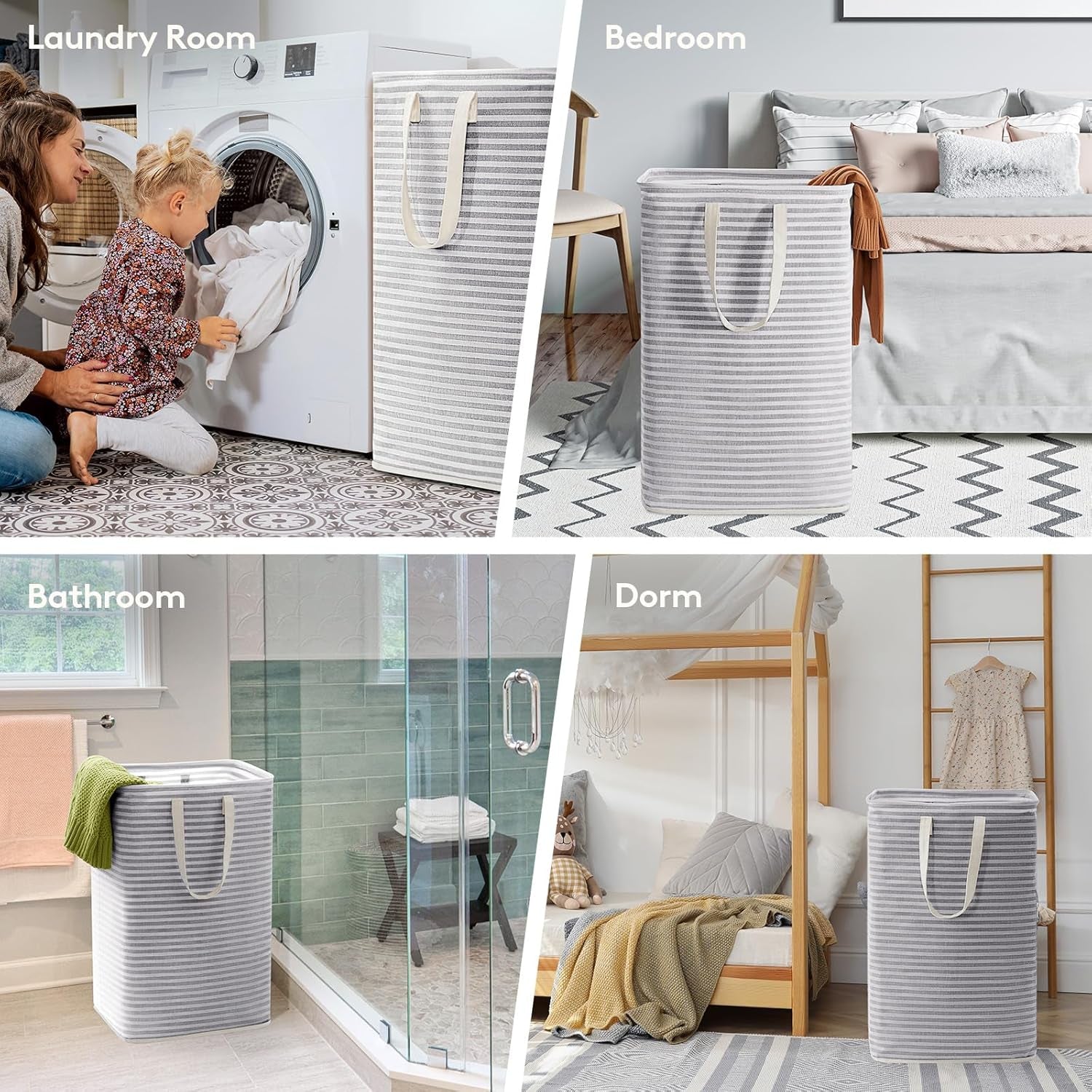Lifewit 1 Pack Laundry Basket 80L Each, Collapsible Clothes Hamper with Reinforced Handles, Freestanding Waterproof Design for Bedroom and Laundry Room, Grey 80L Total