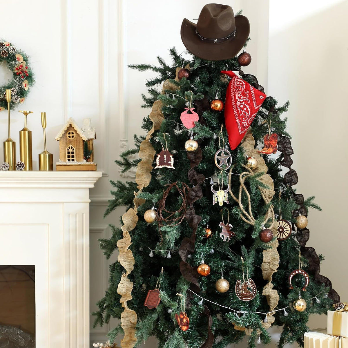 32 Pcs Western Christmas Ornaments Cowboy Tree Decorations Rustic Set