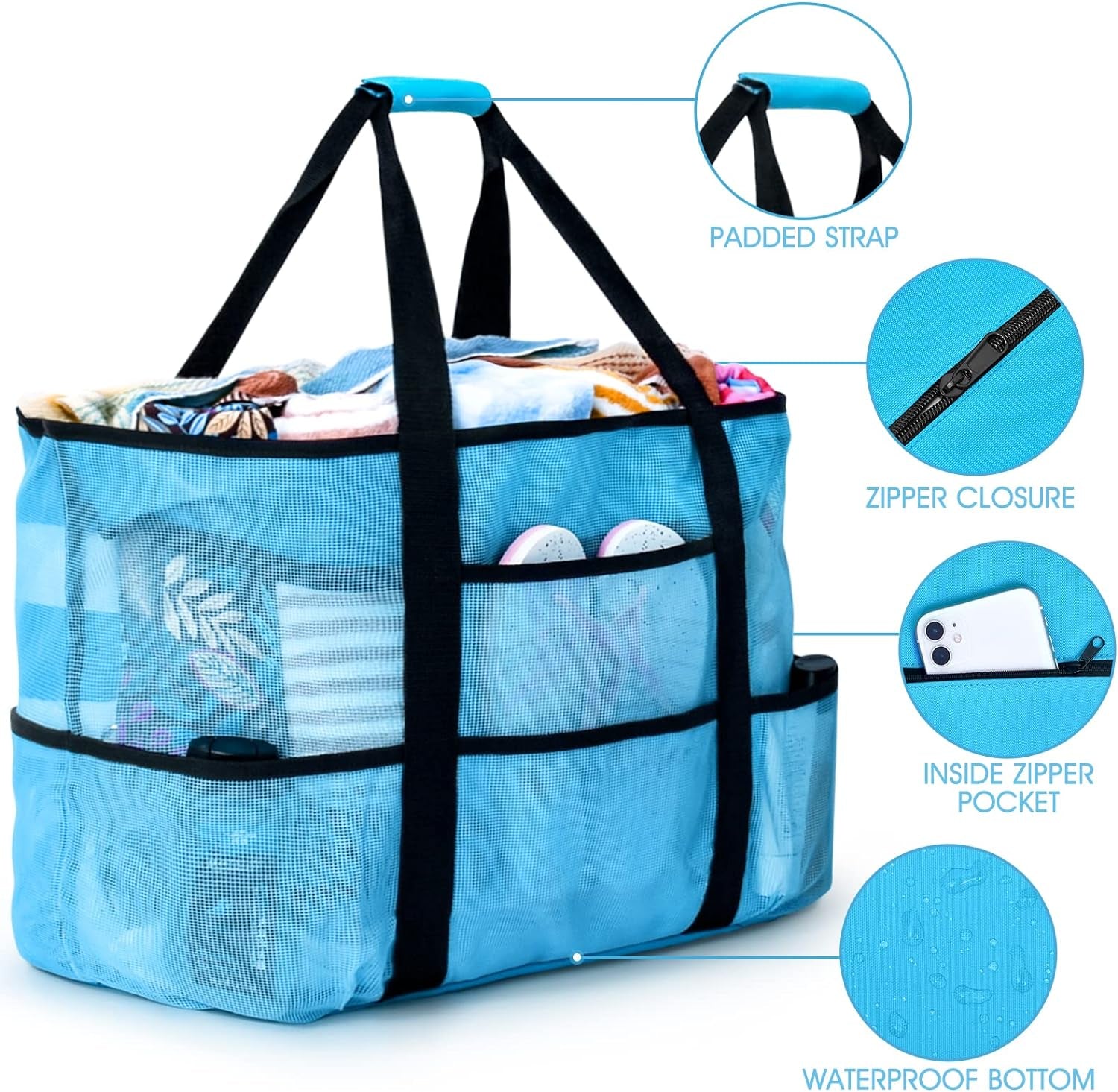 Oscaurt Beach Bag, Extra Large Beach Bags for Women Waterproof Sandproof, Mesh Beach Tote Bags Travel Pool Bag