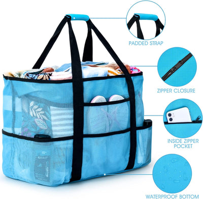 Oscaurt Beach Bag, Extra Large Beach Bags for Women Waterproof Sandproof, Mesh Beach Tote Bags Travel Pool Bag