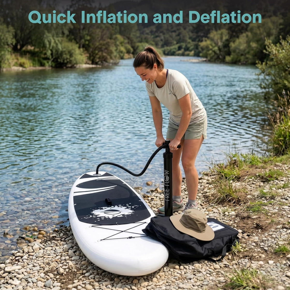 Serenelife 10'6" Inflatable Stand up Paddle Board with Premium SUP Accessories - Wide Stable Design with Non-Slip EVA Deck Pad, for Youth and Adults, 350 Lbs. Capacity