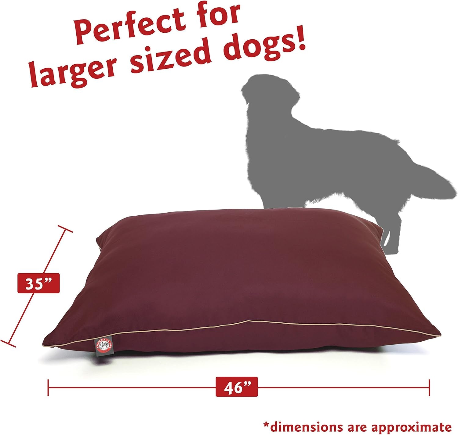 Majestic Pet Rectangle Large Dog Bed Washable – Non Slip Comfy Pet Bed – Dog Crate Bed Super Value Pillow Dog Bed – Dog Kennel Bed for Sleeping - Dog Bed Large Breed 46 X 35 Inch – Solid Burgundy