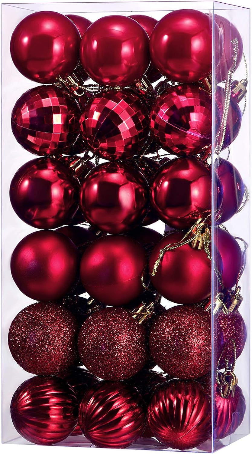 Hicarer 36 PC Christmas Ornaments, 1.57 Inch Shatterproof Burgundy Ball