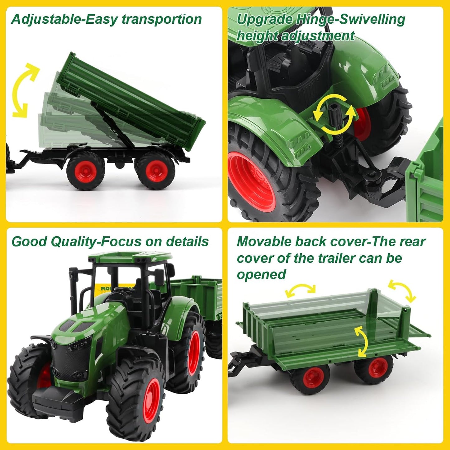 Peagprav Farm Animal Tractor Toys Playset-16.5 Inches Tractor with Trailer Fence,Farmer,Tree,Cow,Farm Toy Set for Boys Girls Kids Toddlers Age 3-7 Years Old