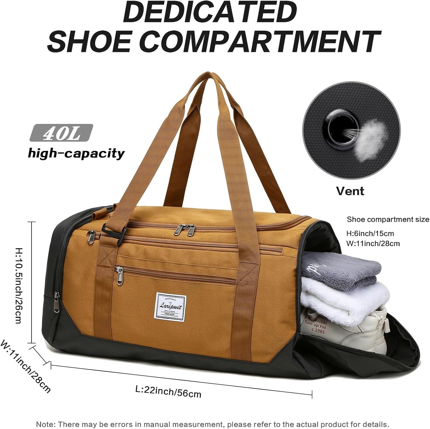 Laripwit Travel Duffle Bag for Men 40L Medium Sports Gym Bag with Wet Pocket & Shoes Compartment Weekender Overnight Backpack for Traveling Duffel Bag Backpack for Women, Khaki