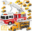 JOYIN Extra Large 33-Inch Ladder Fire Truck Toy and 25 in 1 Construction Truck Vehicle Toy Set, Play Vehicles Set with Sounds and Lights in Carrier Truck, Push and Go Vehicle Car Toy