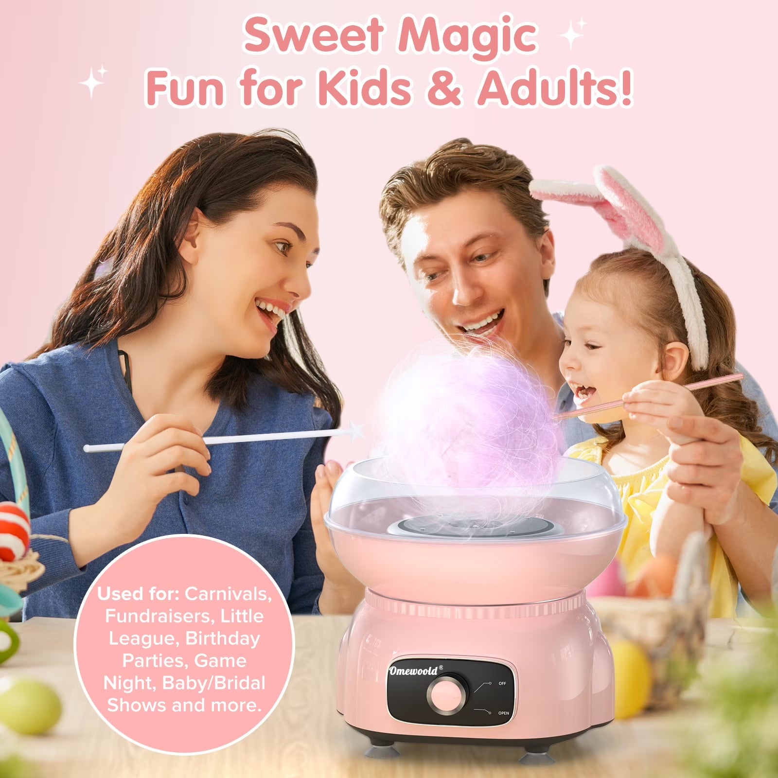 Cotton Candy Machine,Pink Cotton Candy Maker 500W Candy Floss Sugar Maker Machine Birthday Party Gift