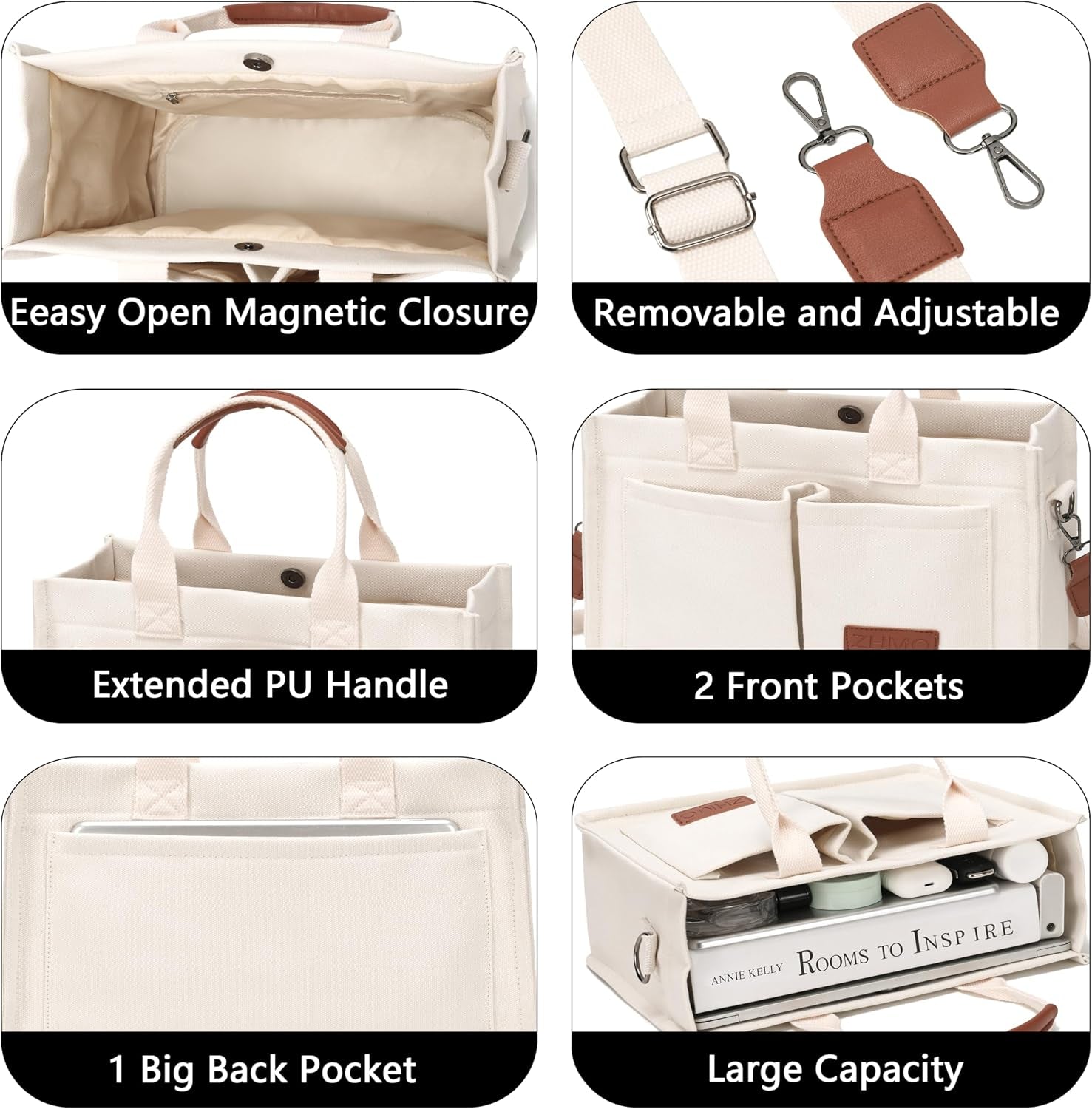 ZHMO Canvas Tote Bag for Women,Women'S Bags Crossbody Bags Work Laptop Tote Bag Large Handbags Purse for Travel Nurse Teacher