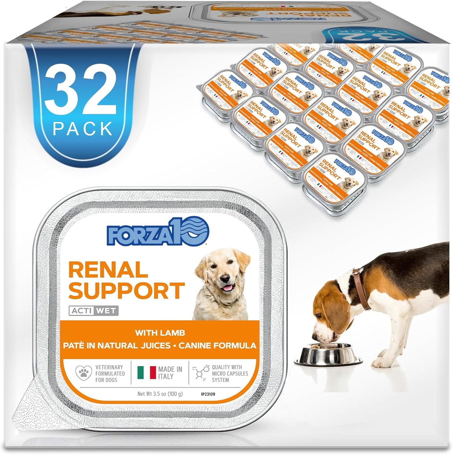 Forza10 - Dog Food, Vet Formulated Wet Dog Food for Kidney Support, Non-Gmo, Lamb Flavor, Made in Italy (3.5 Oz, 32 Pack)
