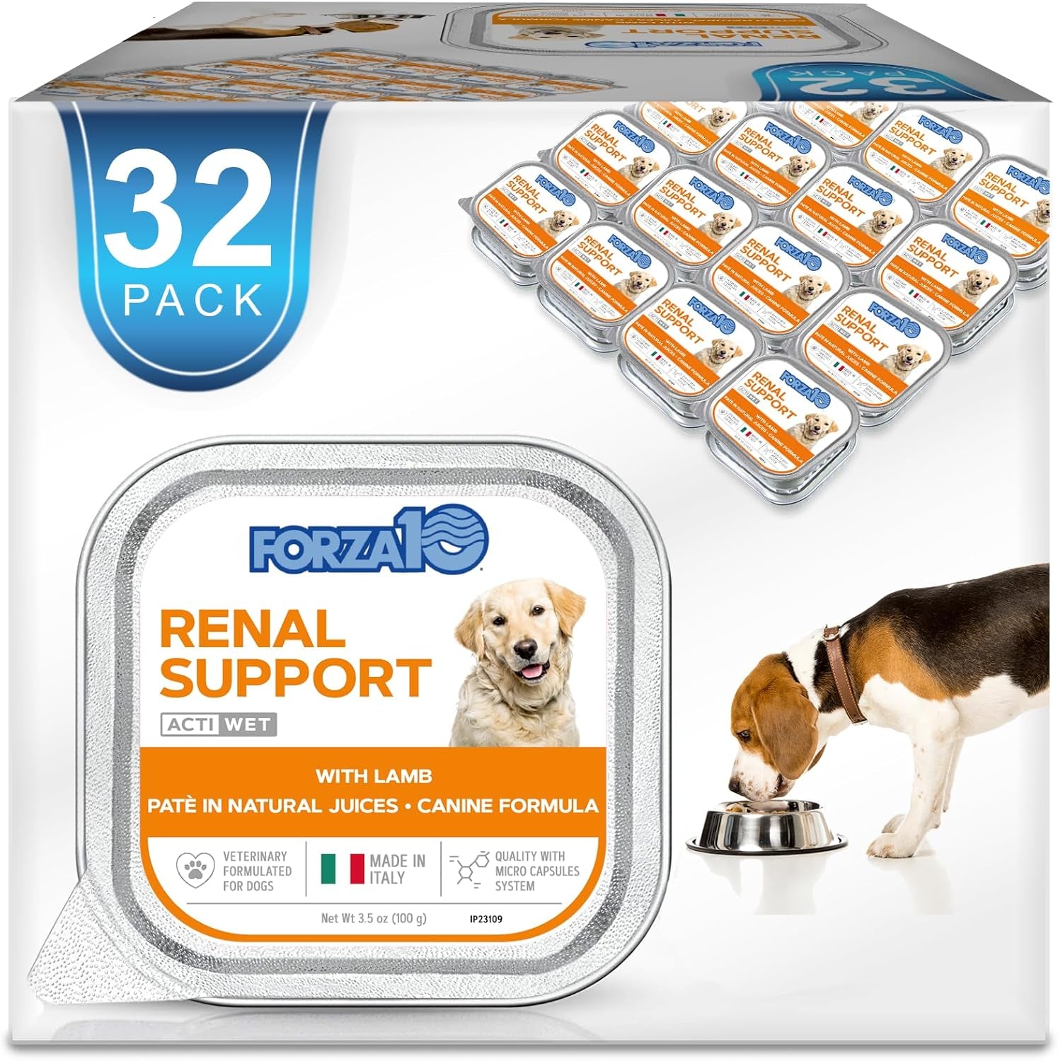 Forza10 - Dog Food, Vet Formulated Wet Dog Food for Kidney Support, Non-Gmo, Lamb Flavor, Made in Italy (3.5 Oz, 32 Pack)
