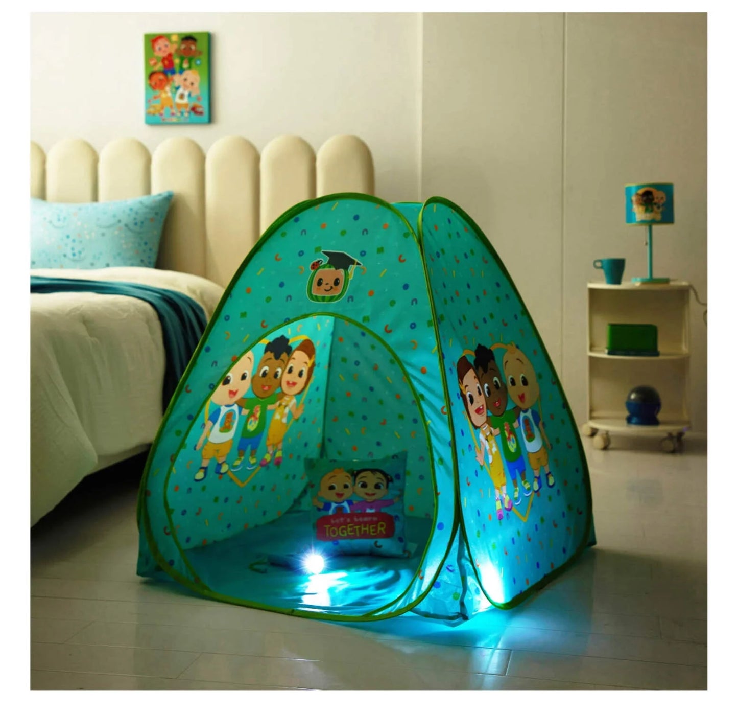 Cocomelon 3Pc Tent Set with Pillow and Flashlight, Aqua, Unisex, Toddler