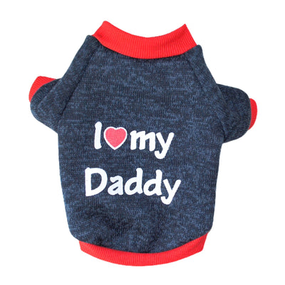 ZDWQFA Dog Sweater Clothes, I Love My Daddy/Mommy Printed Fleece Pullover Shirt, Autumn Winter Warm Costume for Pet Dog Puppy