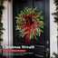 Christmas Wreath with Lights,Outdoor Pre-Lit Christmas Wreaths for Front Door-24 Inch Xmas Door Wreath with Pine Needles Pine Cones and Red Berries- Farmhouse Home Christmas Decorations